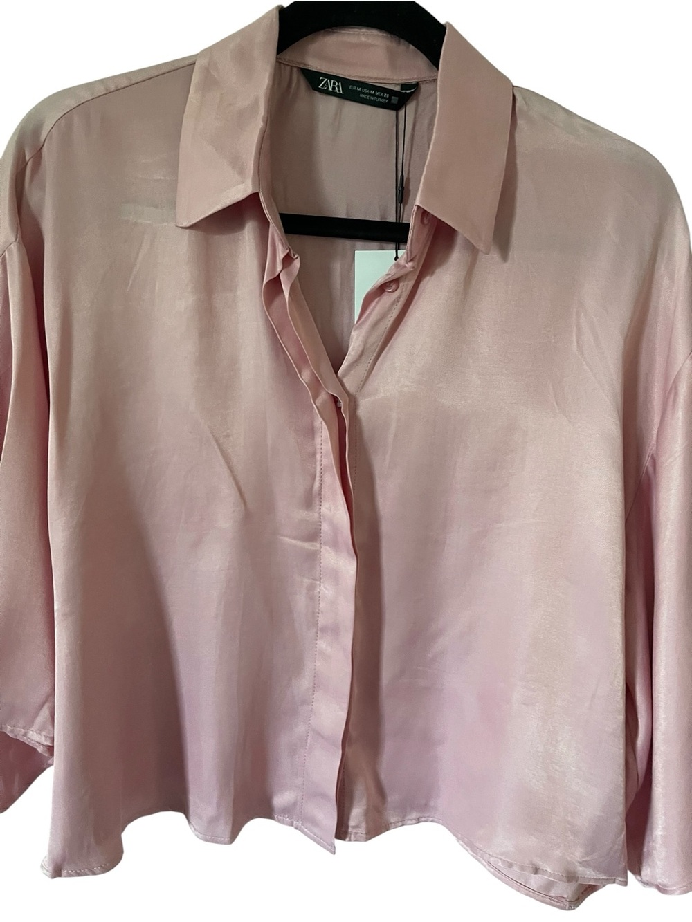 Zara Pink Satin Button-Down Shirt - Picture 5 of 5